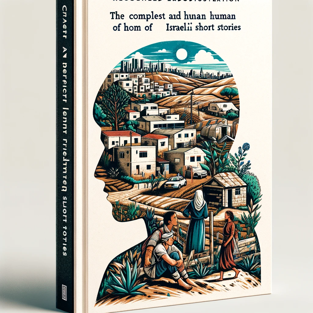 Create an engaging book cover illustration for a collection of Israeli short stories. The cover should reflect the complex and human Israeli psyche wi